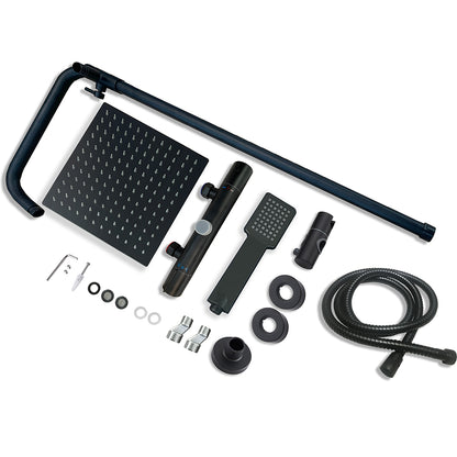 Duchacasa Columna de Ducha Termostática con Alcachofa Cuadrada Grande 10 pulgadas Barra Negro Mate para Baño