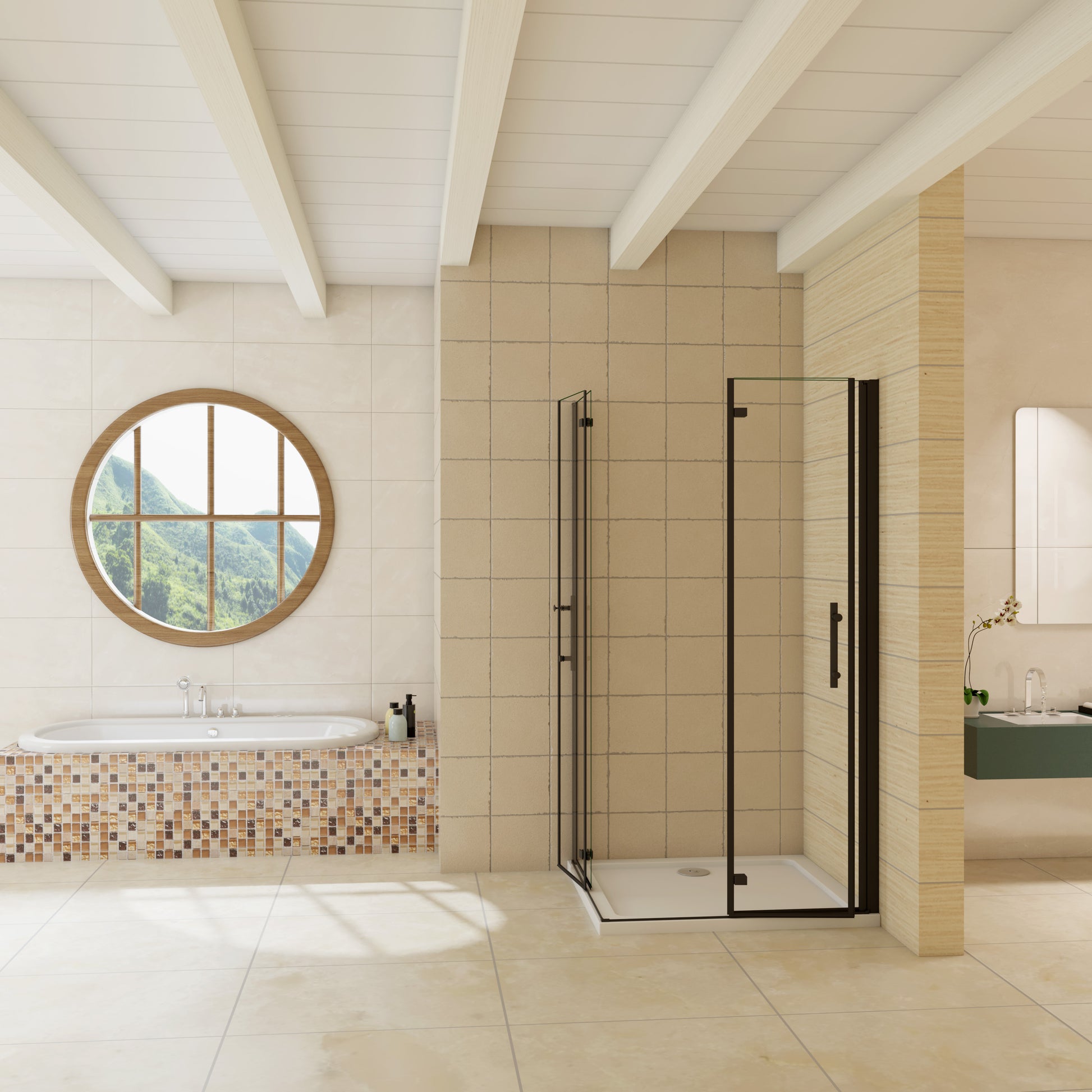 Mampara de ducha angular con 4 puertas plegables - Mamparas de ducha a  medida