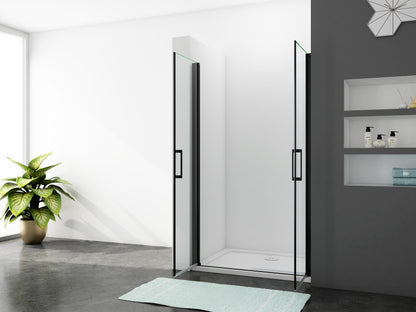 Mampara ducha frontal baño dos puerta plegable con perfil negro
